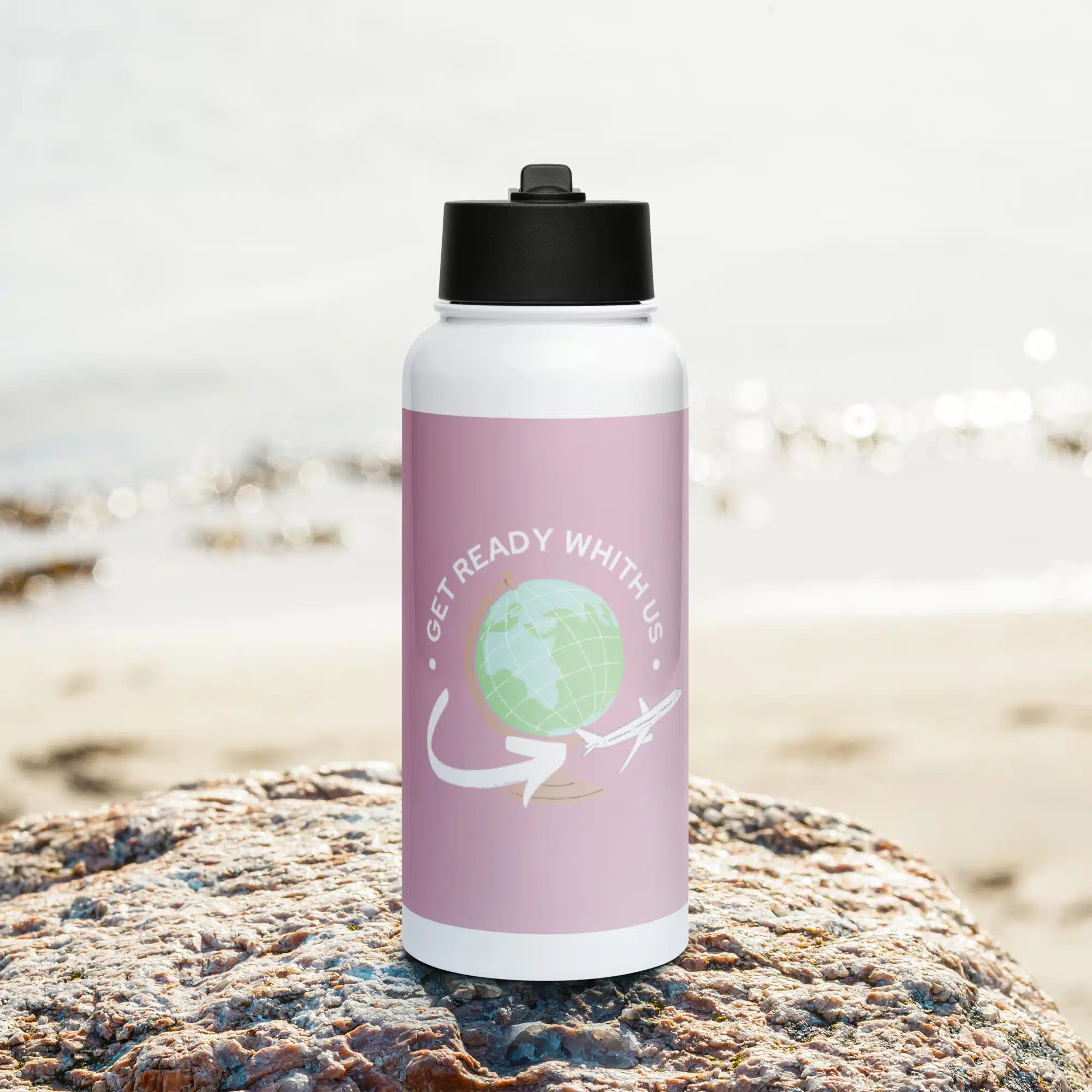 Bouteille d'eau en acier inoxydable avec paille logo site