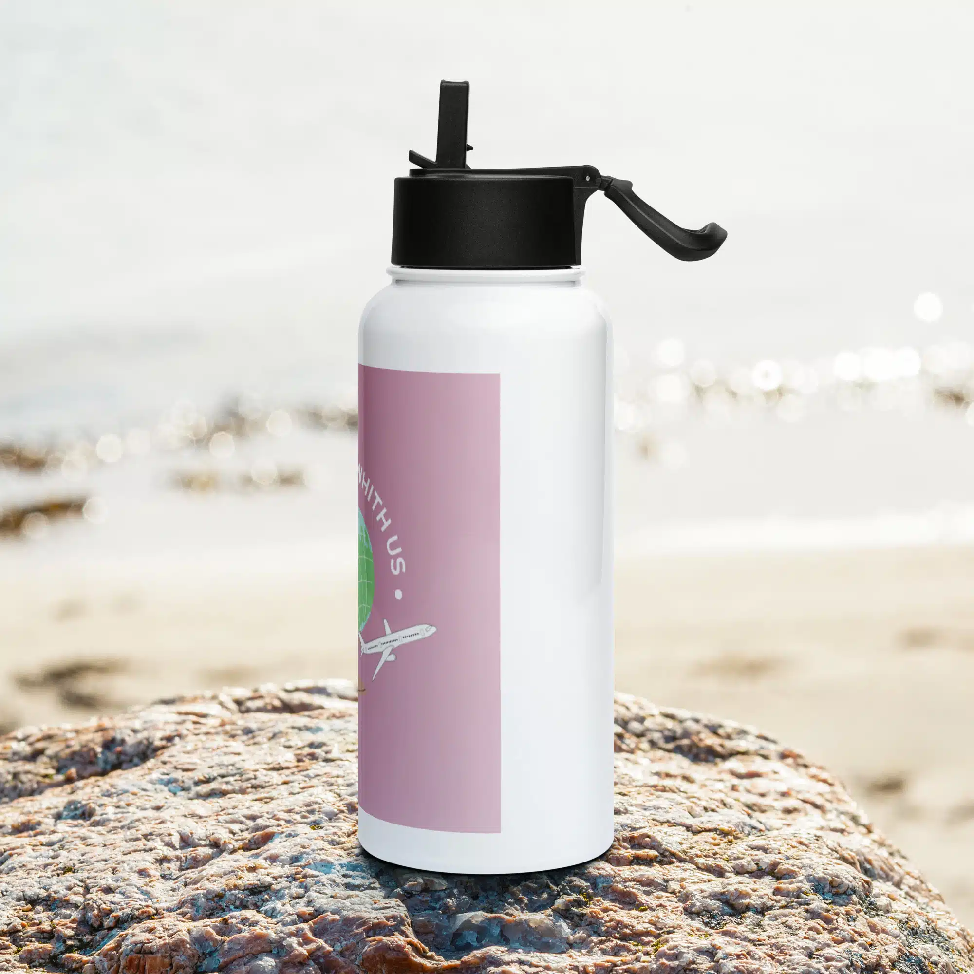Bouteille d'eau en acier inoxydable avec paille logo site – Image 3