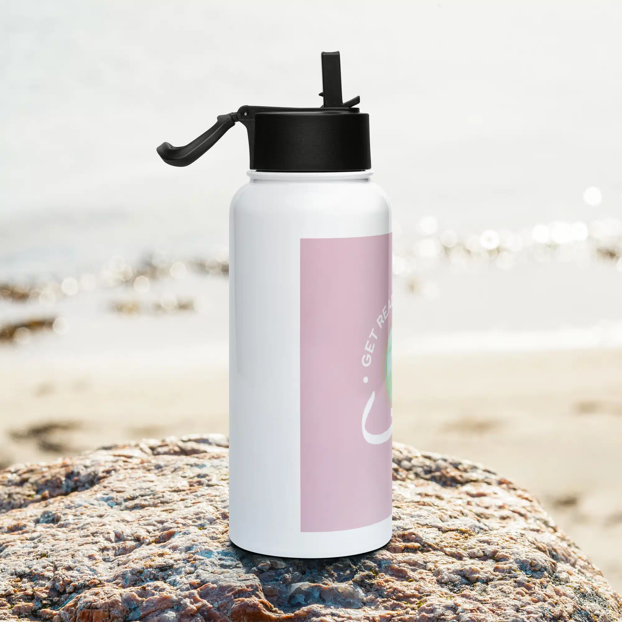 Bouteille d'eau en acier inoxydable avec paille logo site – Image 2